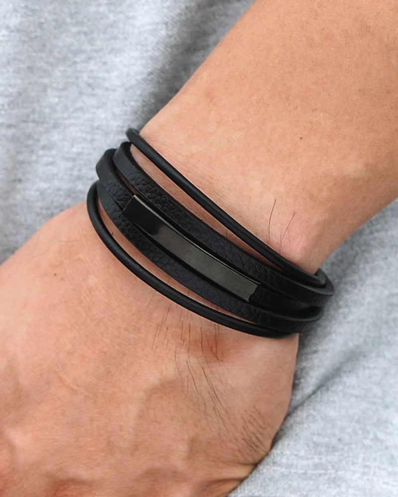 Bracelet Black Nail with Zircon Diamond - Black Leather – GT collection